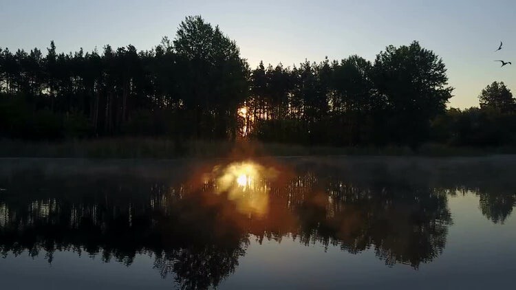 晨曦中宁静的湖面实拍素材