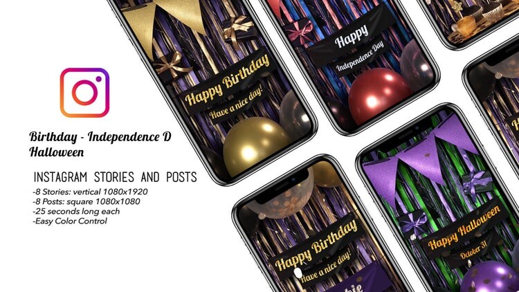 活力有趣的生日庆典Instagram模板AE模板