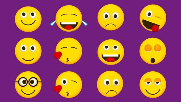 12个聊天留言社交Emoji表情动画视频素材(带透明通道)