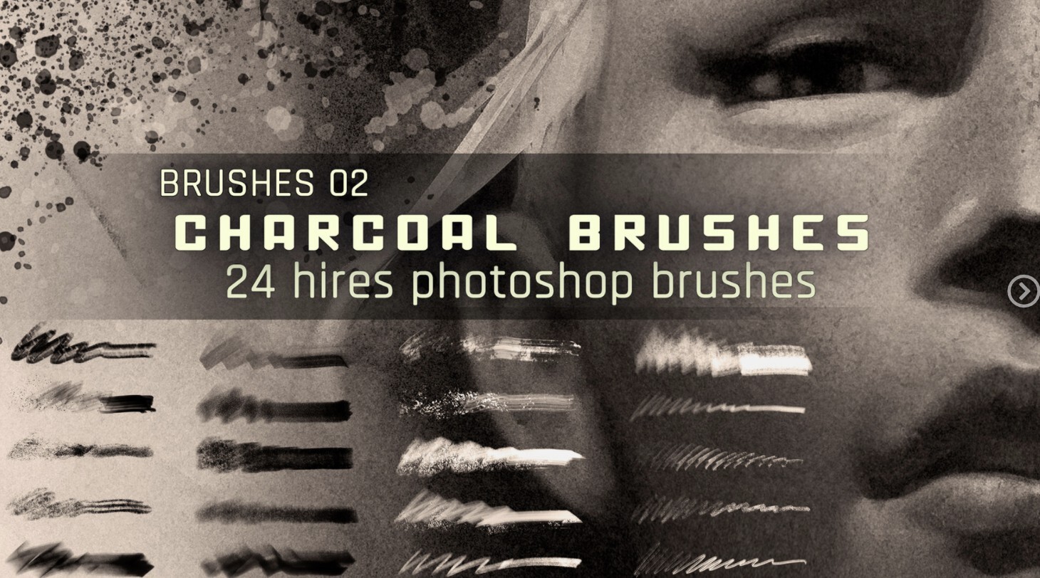 24个木炭画笔PS笔刷预设Realistic Charcoal Photoshop Brushes