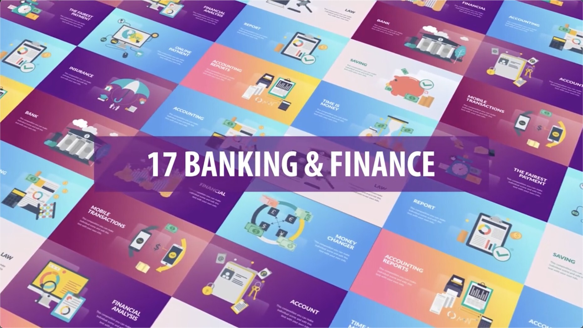 FCPX插件：17个二维银行财务场景标题介绍动画生成Banking and Finance Animation
