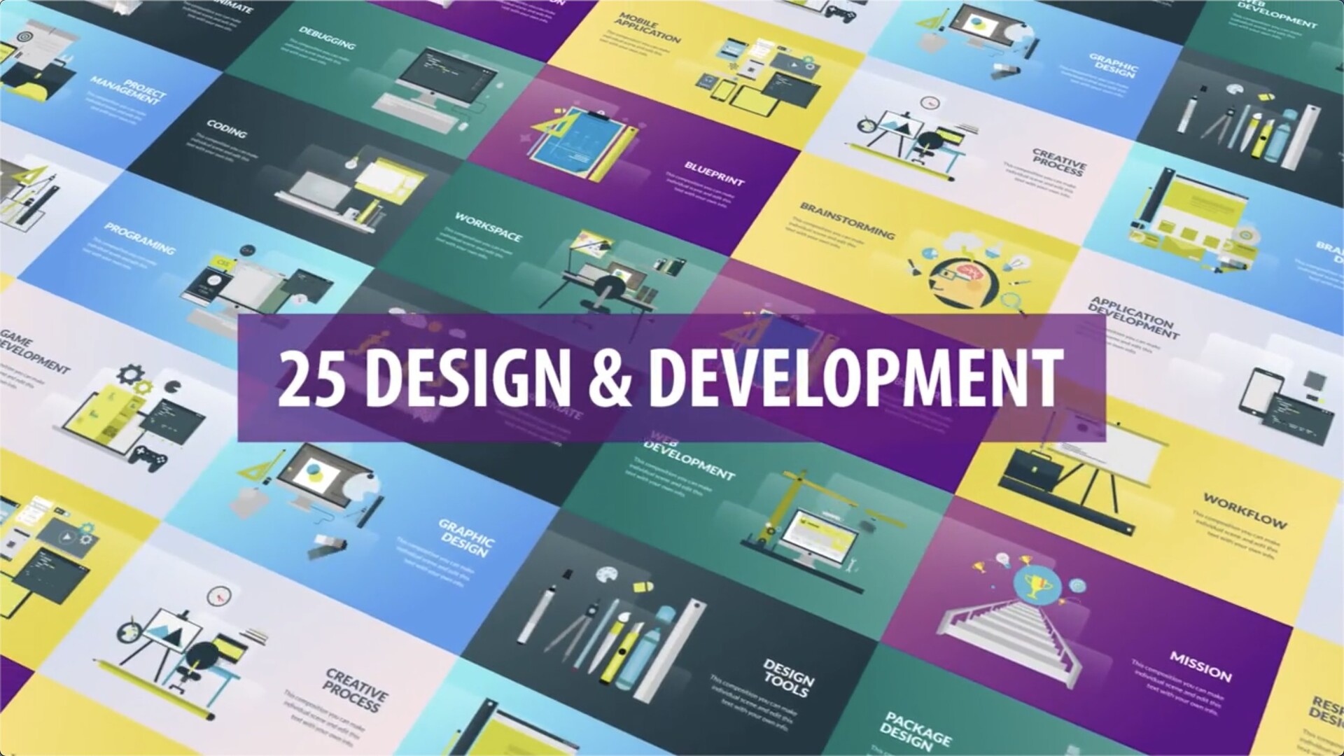 FCPX插件：25种网络设计开发办公场景动画标题介绍Design and Development Animation
