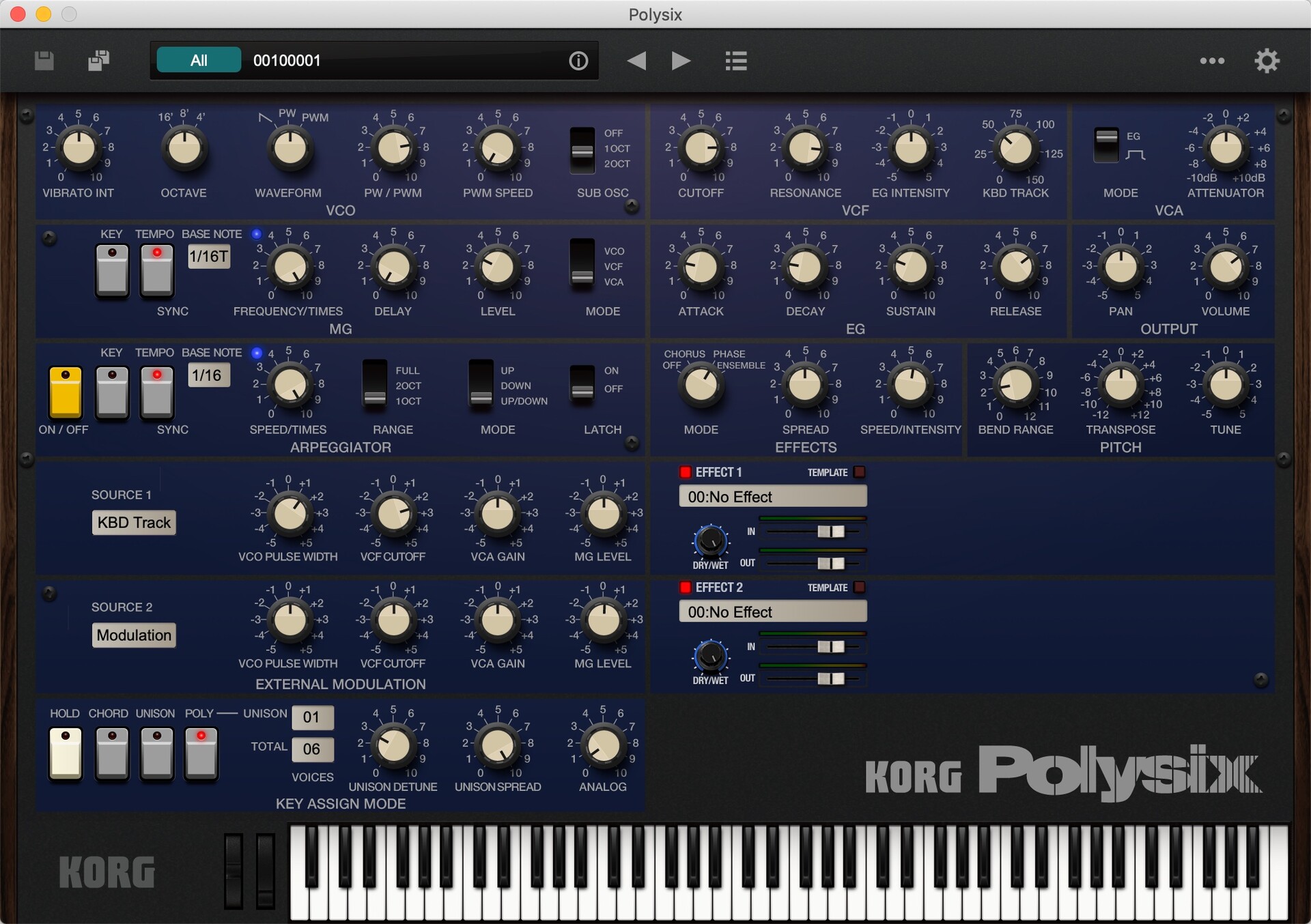 KORG Polysix  for Mac(六声音复音模拟合成器)