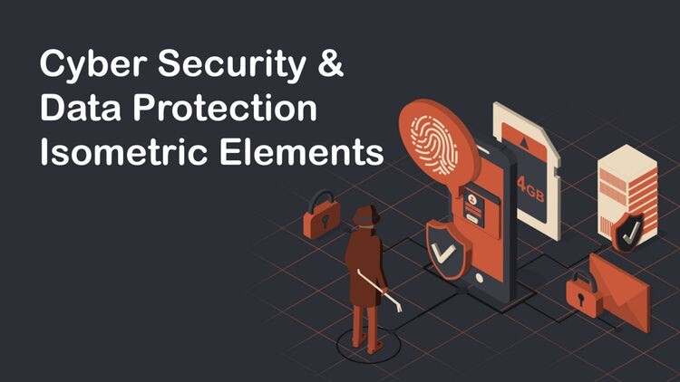 简单创意的网络安全和数据保护等距元素AE模板