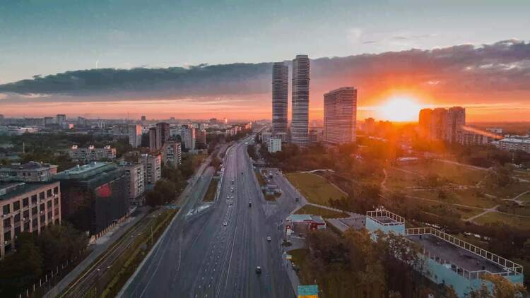 俄罗斯莫斯科公路建筑航拍视频素材