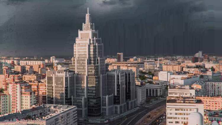 莫斯科乌云下高楼航拍视频素材