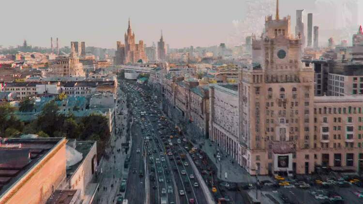 莫斯科城区建筑道路汽车航拍视频素材