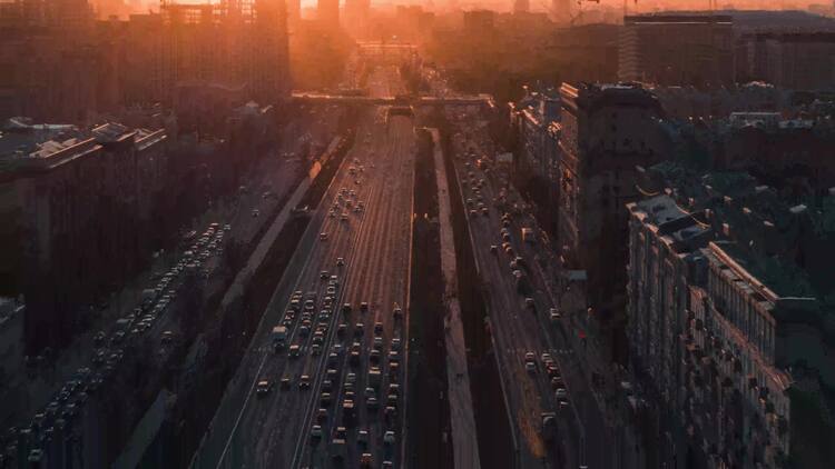 黄昏时分莫斯科城区航拍视频素材