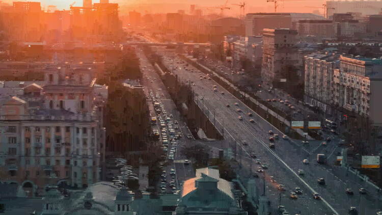 莫斯科日落美景航拍视频素材