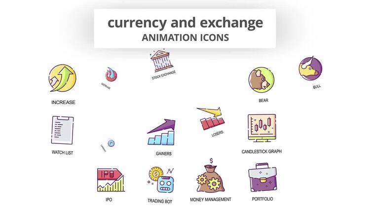 货币交易动画图标AE模板