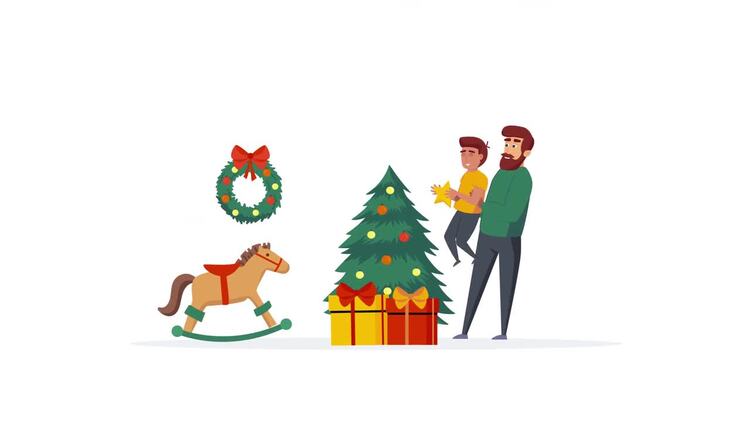 8个欢乐的圣诞树装饰场景动画AE模板