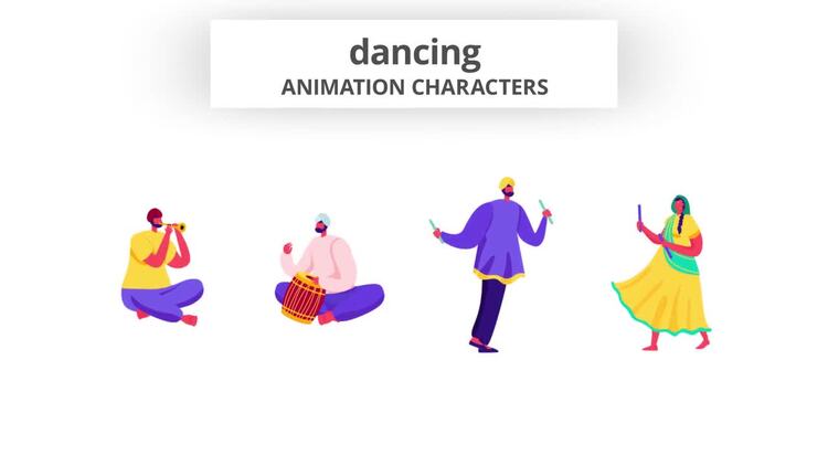 12个彩色的跳舞人物插图AE模板