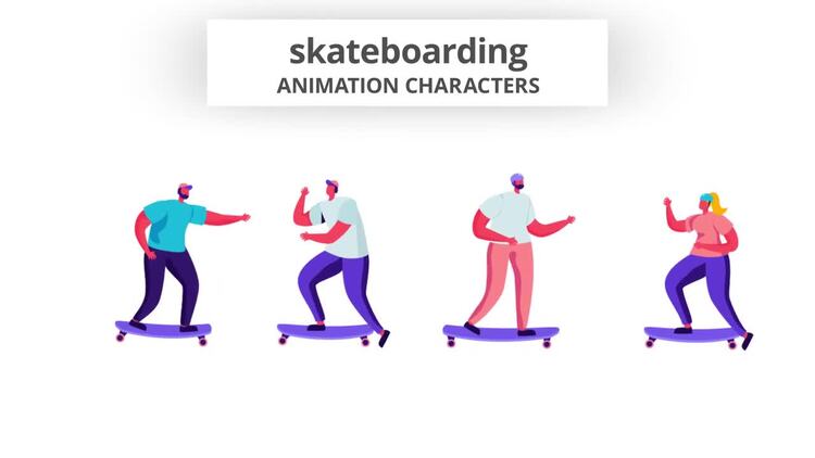 12个优雅的滑板人物插图AE模板