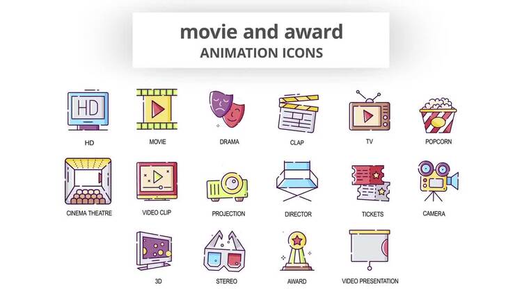 简洁的电影和奖项动画图标AE模板