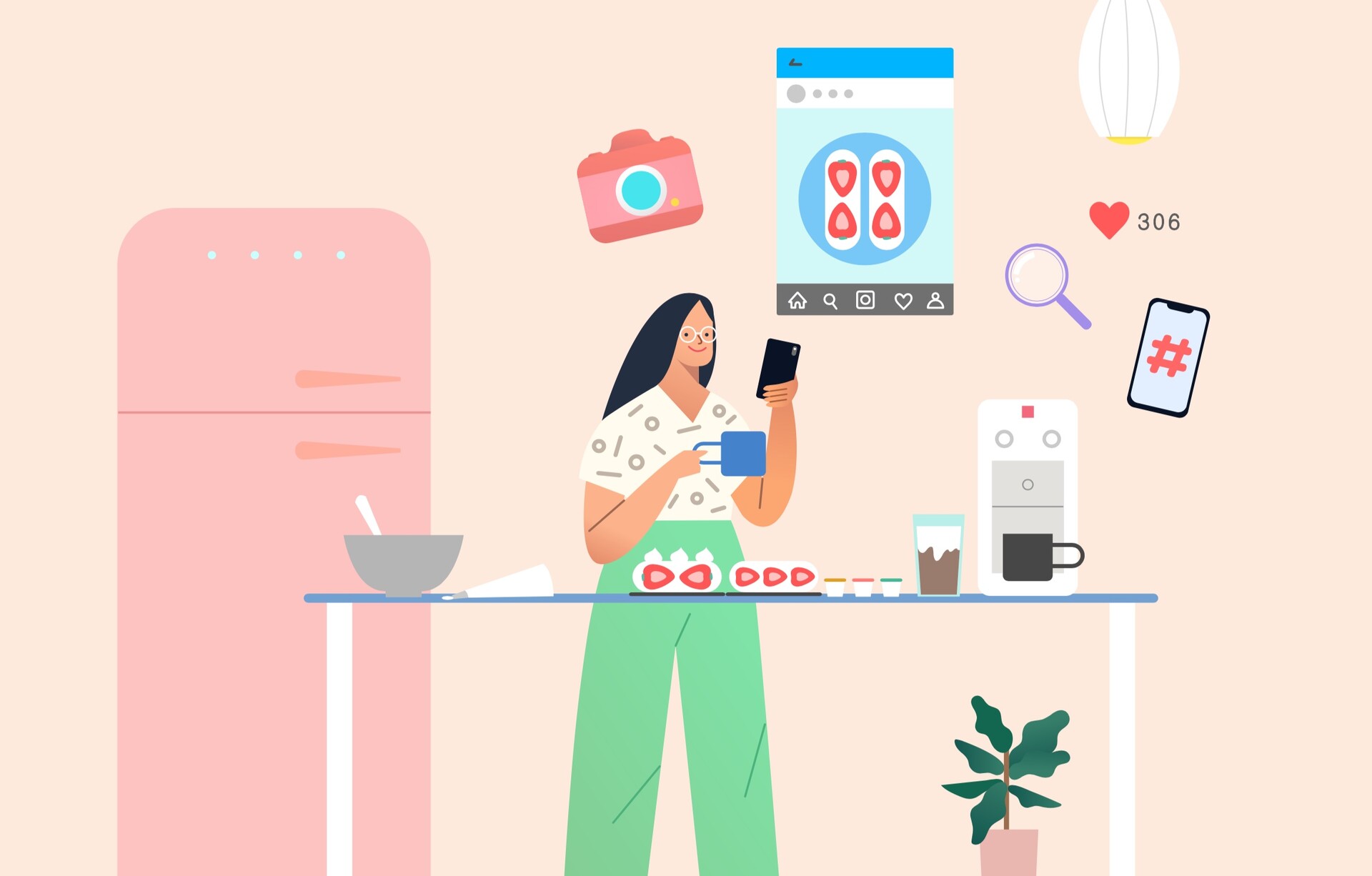 10套韩国风格插画设计生活方式在线购物户外运动在线社交插画
