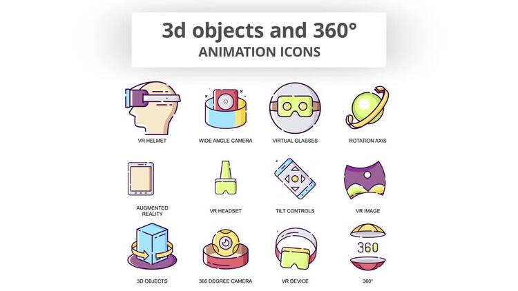 3D对象和360°动画图标AE模板