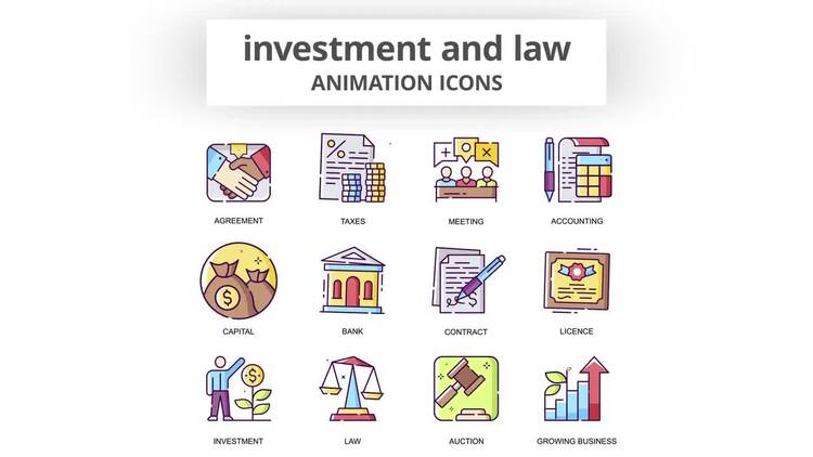 投资与法律动画图标AE模板