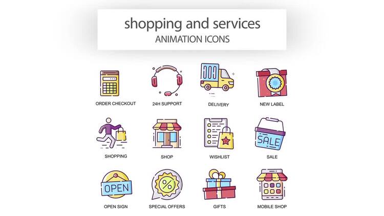 购物和服务- 动画图标AE模板