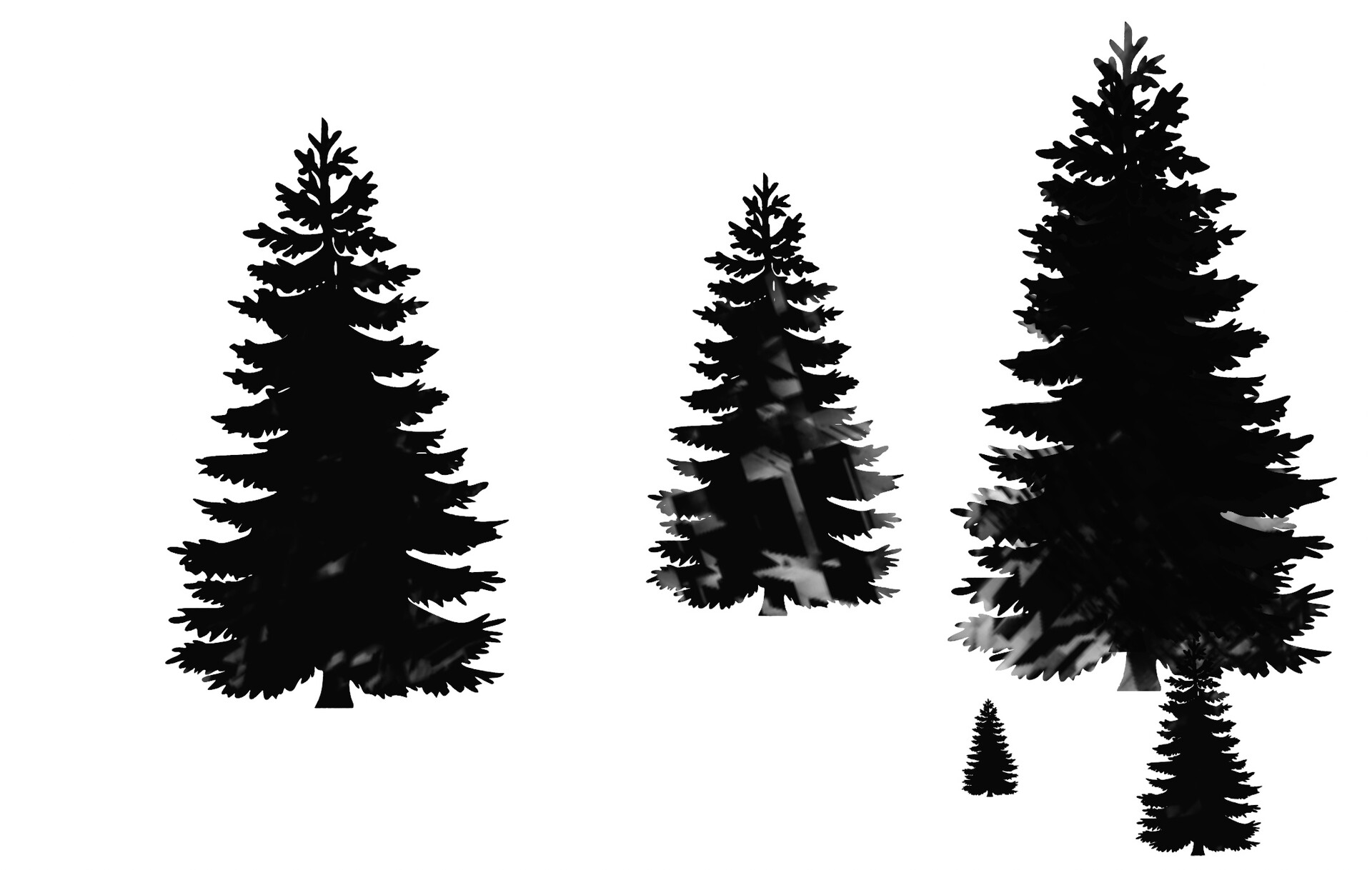 水墨风格的杉树、大树、松树等图形PS笔刷