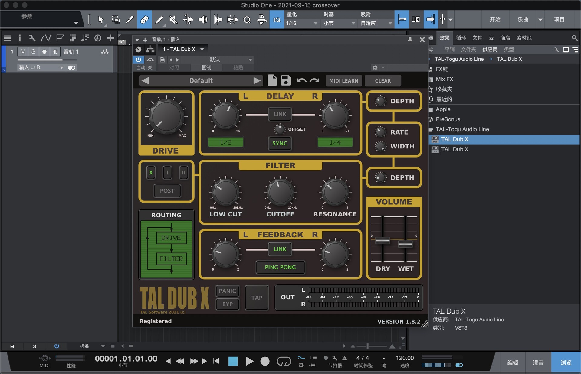 Togu Audio Line TAL-Dub-X  for mac(多功能音频插件)
