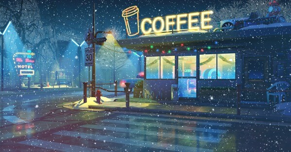 雪夜的咖啡店高清动态壁纸