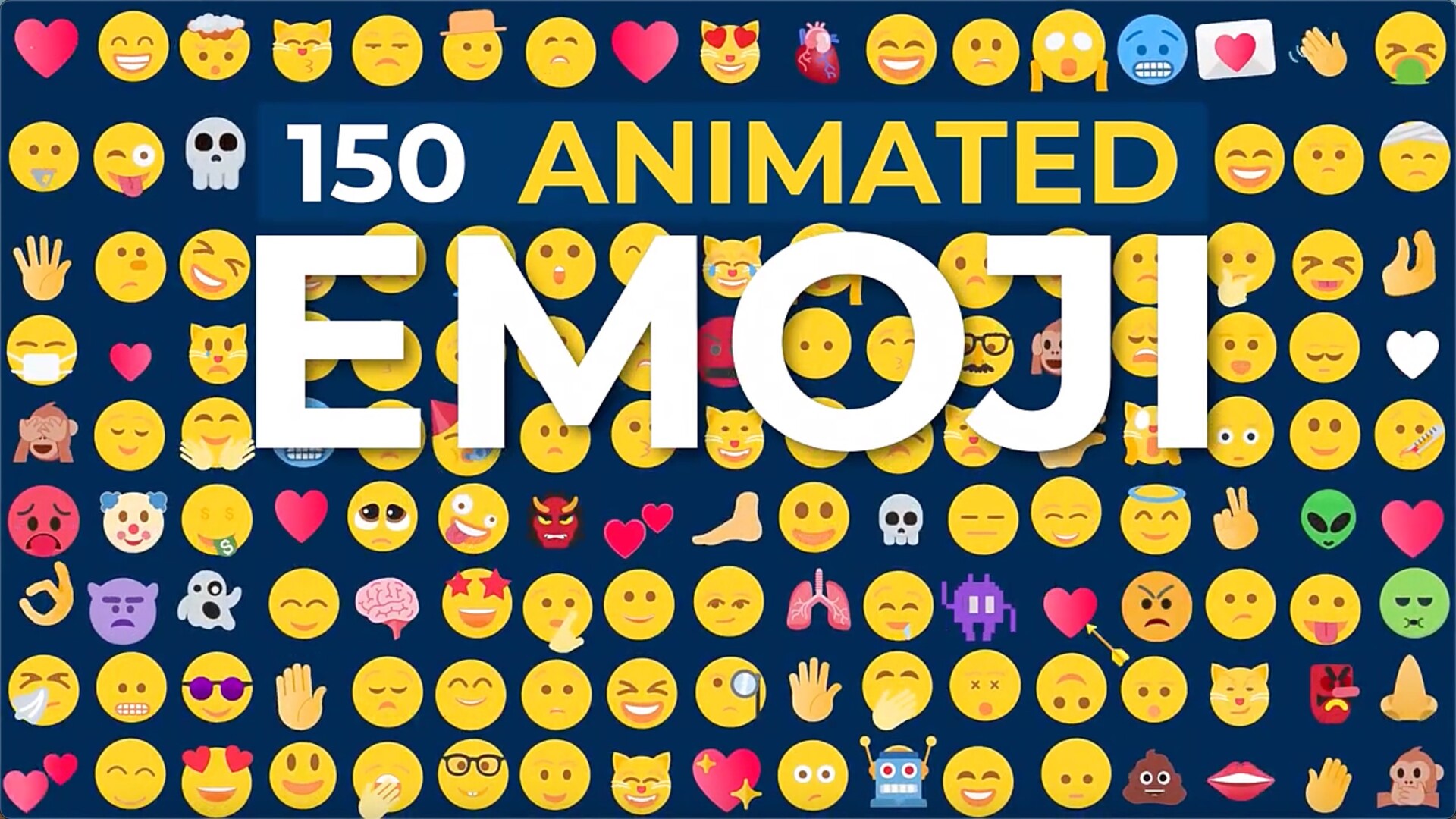 AE模板-150个扁平化Emoji表情动画包 Animated Emoji Pack 