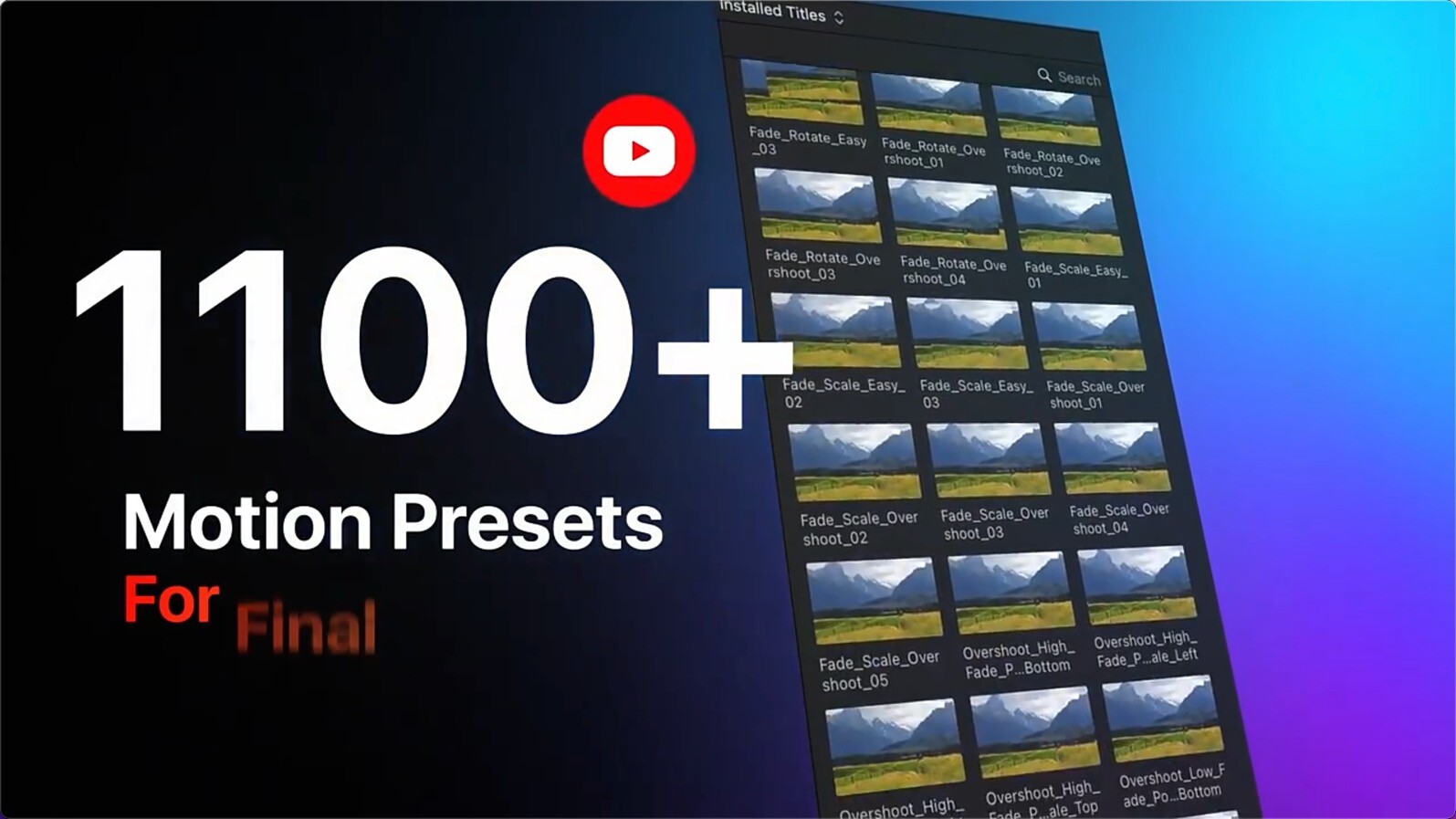 FCPX插件:1100种图层运动缓入缓出弹跳蹦跶动画预设Motion Presets