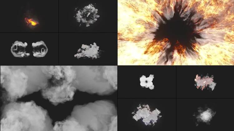 爆炸烟雾和火焰 VFX 元素AE模板