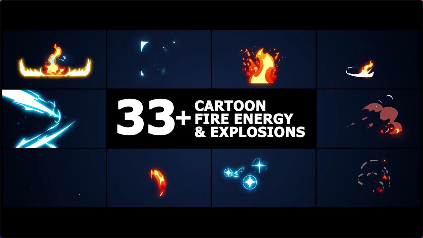 达芬奇模板-33种卡通能量火焰爆炸MG动画Cartoon Fire Energy And Explosions