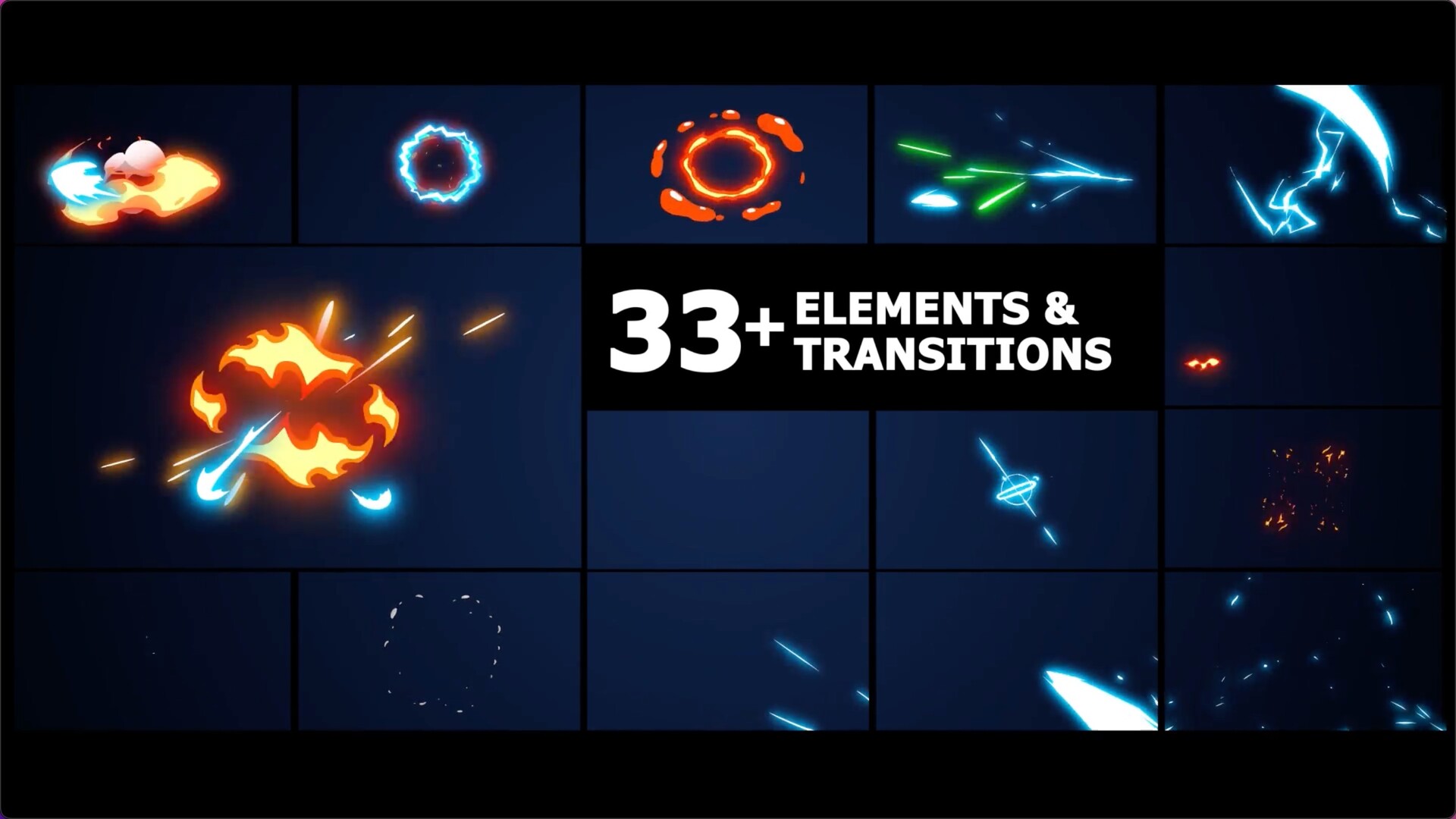 FCPX插件：卡通爆炸电力元素效果Elements And Transitions for Mac
