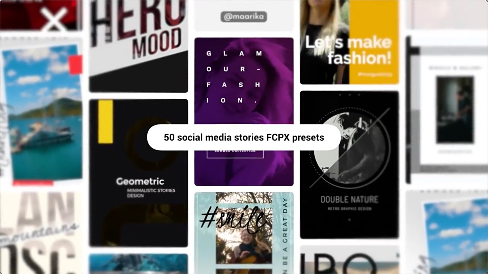 FCPX插件:70个社交媒体竖屏排版封面海报宣传设计包装动画 mStories 1