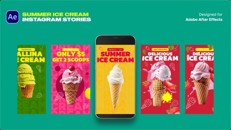 夏季冰淇淋Instagram故事ae模板
