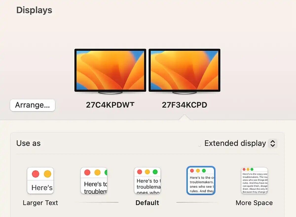 两台 Mac 显示器设置为单个屏幕方法分享~