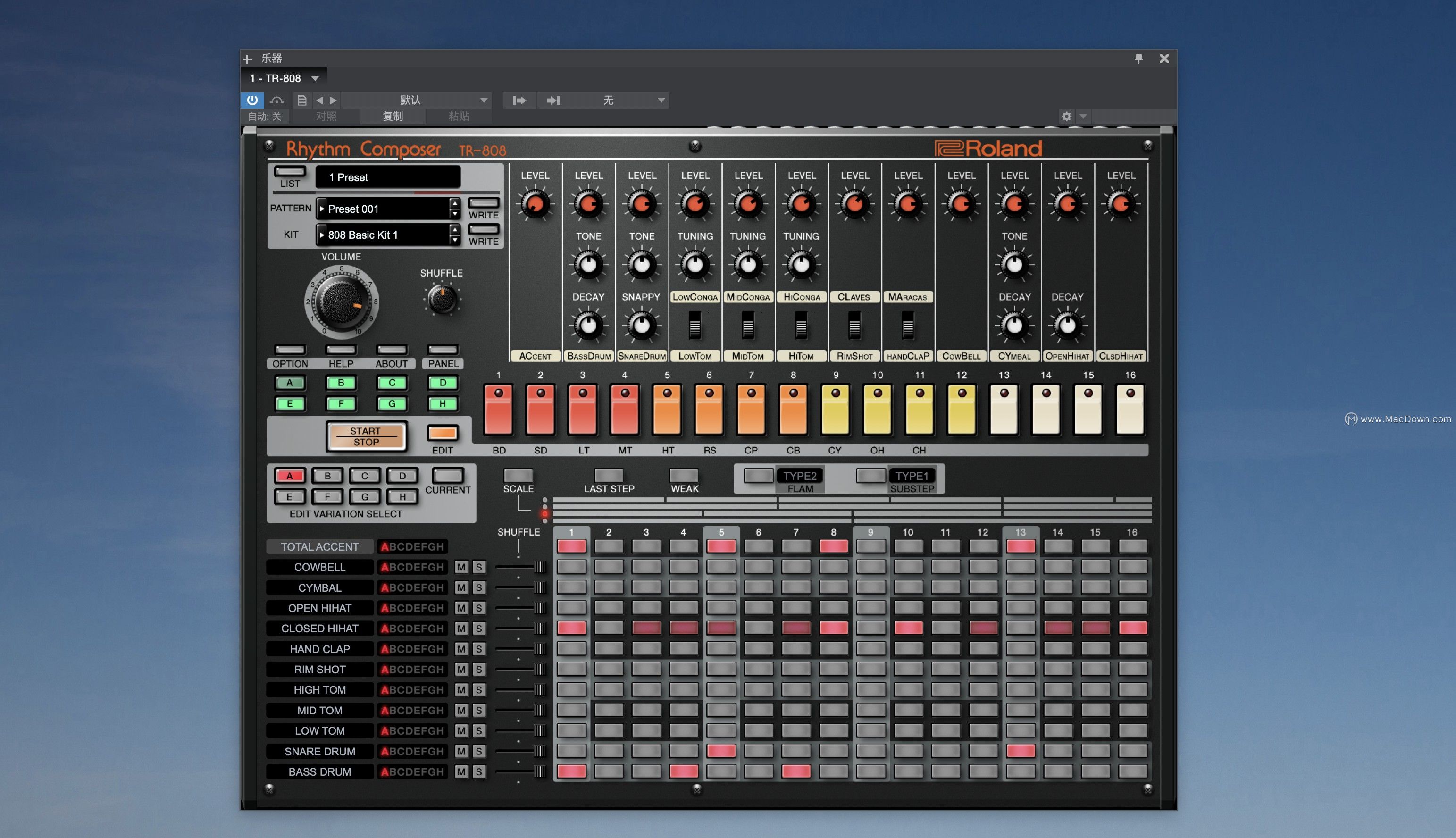 Studio One模拟鼓机:Roland TR-808 -Roland TR-808 for mac(模拟鼓机Studio One插件)- Mac下载