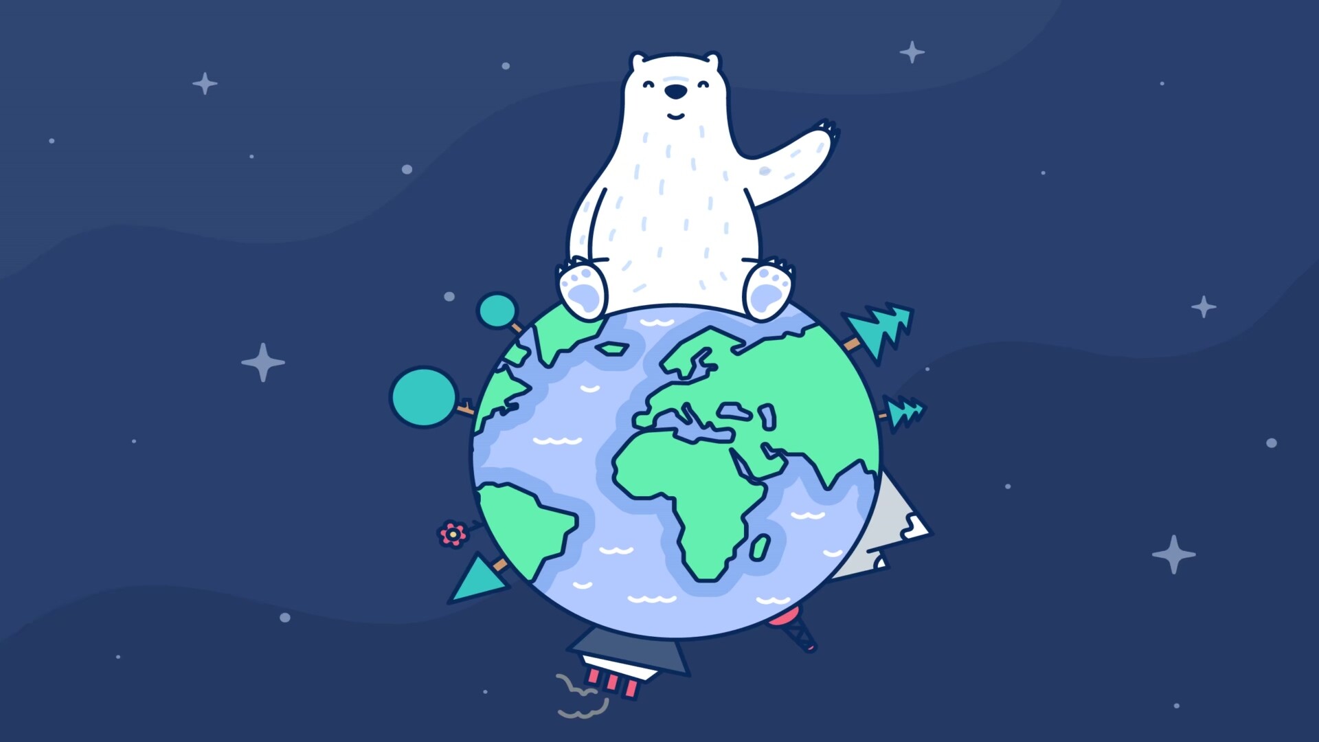 卡通北极熊愛地球高清壁纸