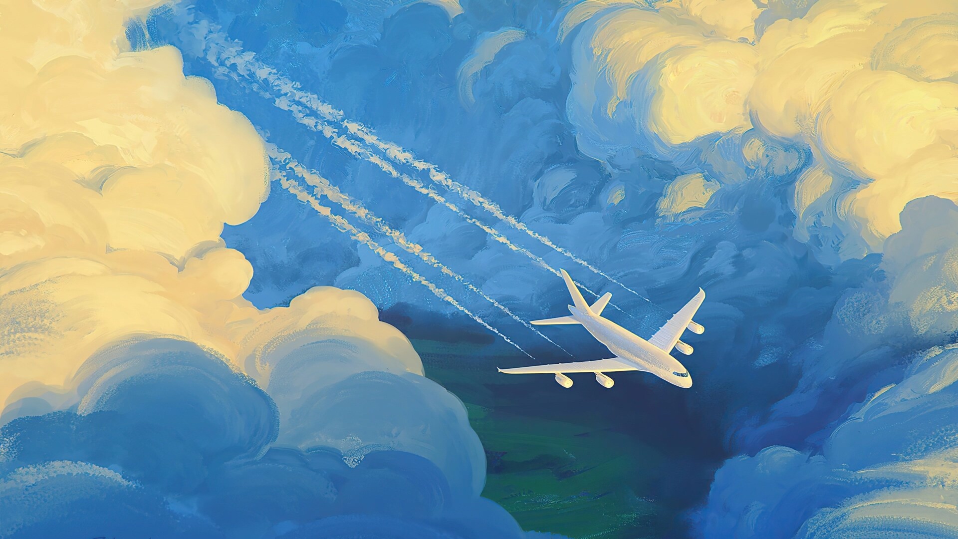 油画飞机高清动态壁纸