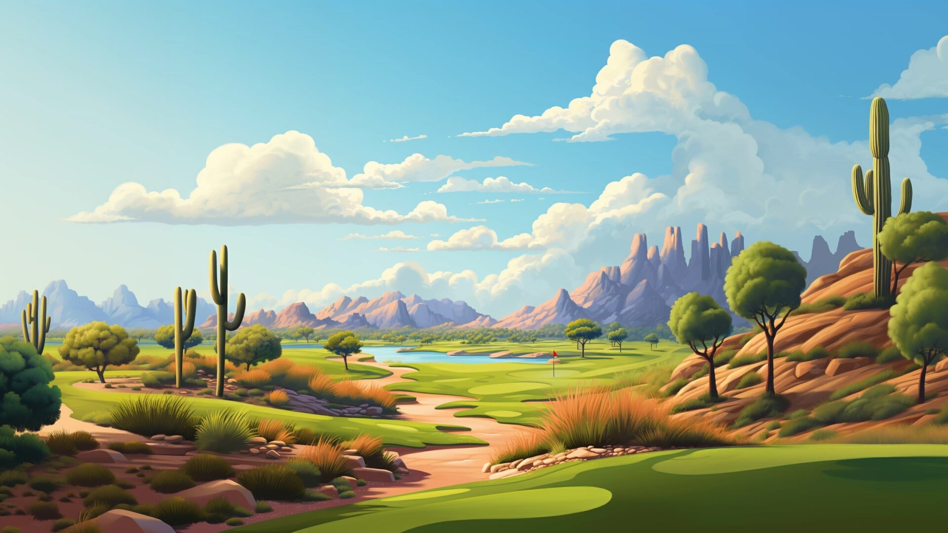 沙漠高尔夫球场高清动态壁纸